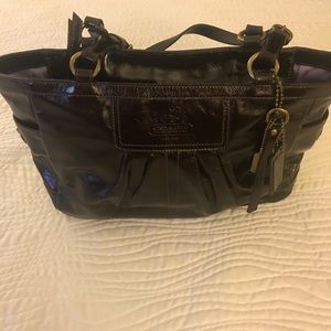 Coach brown patent leather tote bag